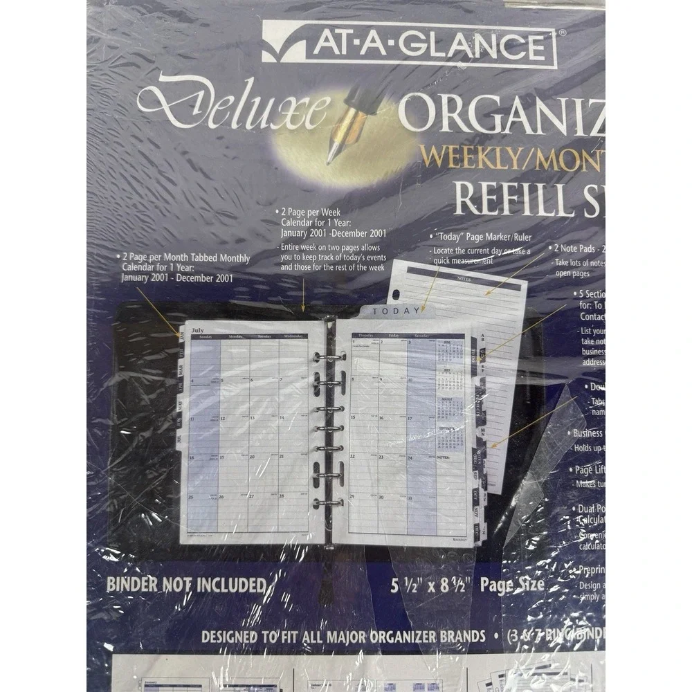 Vintage At-A-Glance 2001 Weekly Monthly Planner Refill Set w/ Calculator NIB